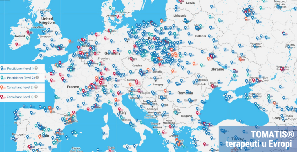 Mapa Tomatis terapeuta Evropa